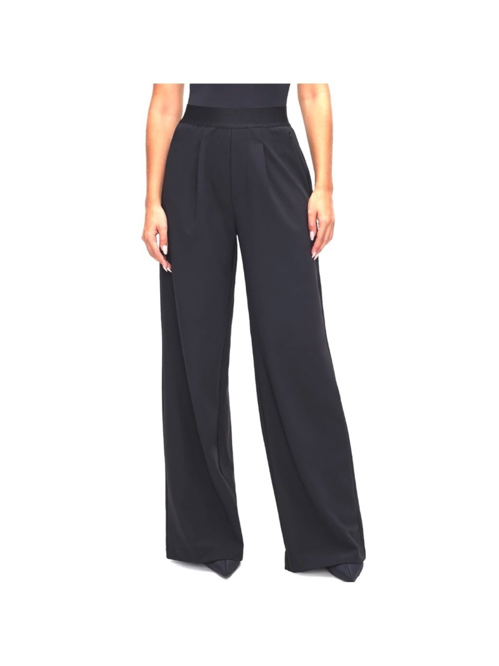 Good American Bonded Elastic Waist Pull On Wide Leg Draped Pant